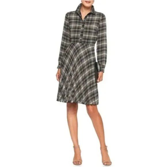 Banana Republic Dresses & Skirts - Banana Republic Dress Size 2 Plaid Button Front Long Sleeve Pleated NWT